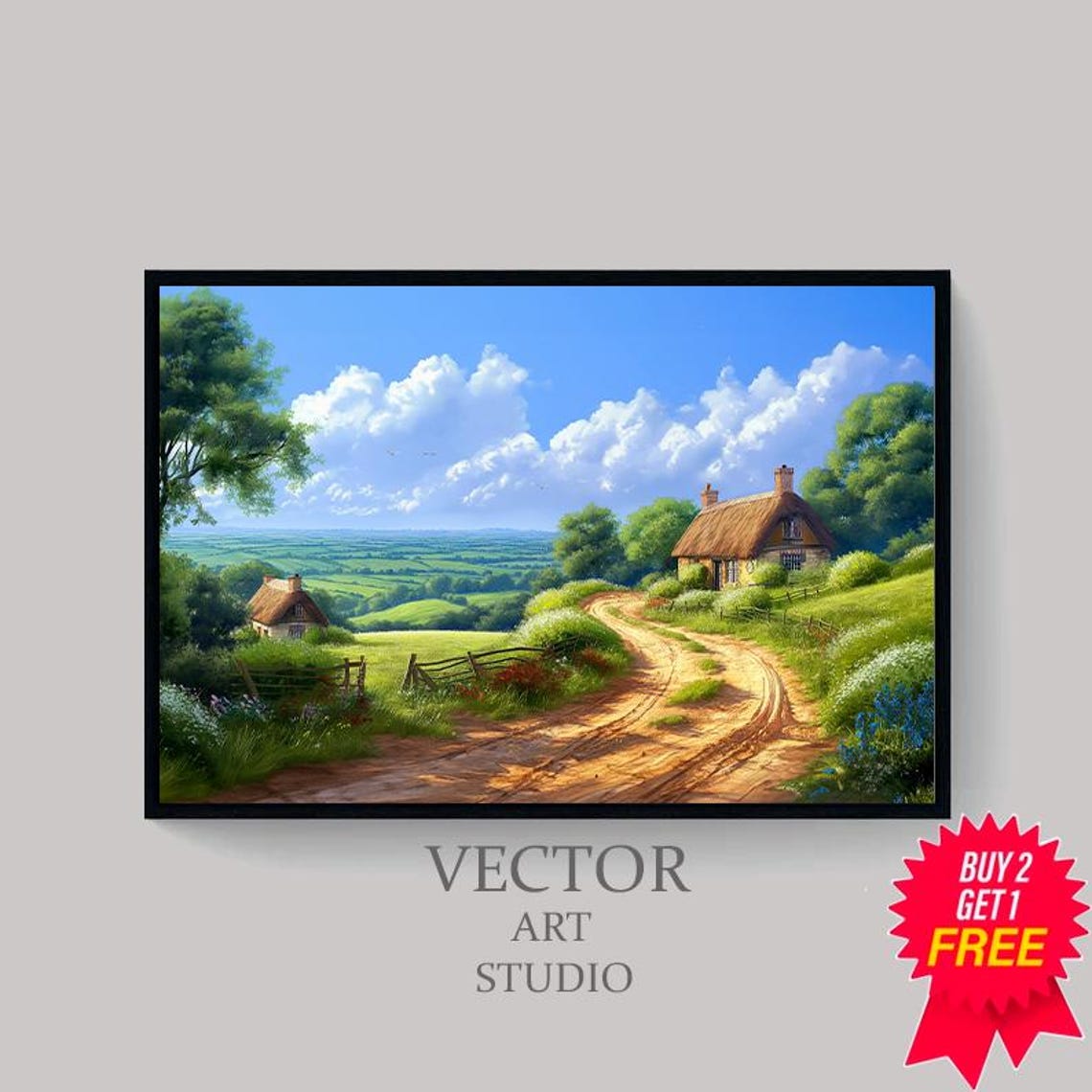 Thatched Cottages on a Bright Summer Day with Winding Road Poster - Image 4