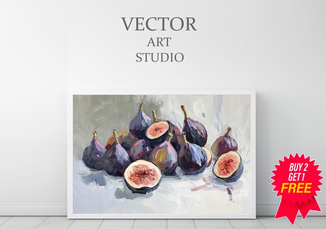 Pile Of Ripe Figs Thick Impasto Still Life Fruit Painting Poster - Image 3