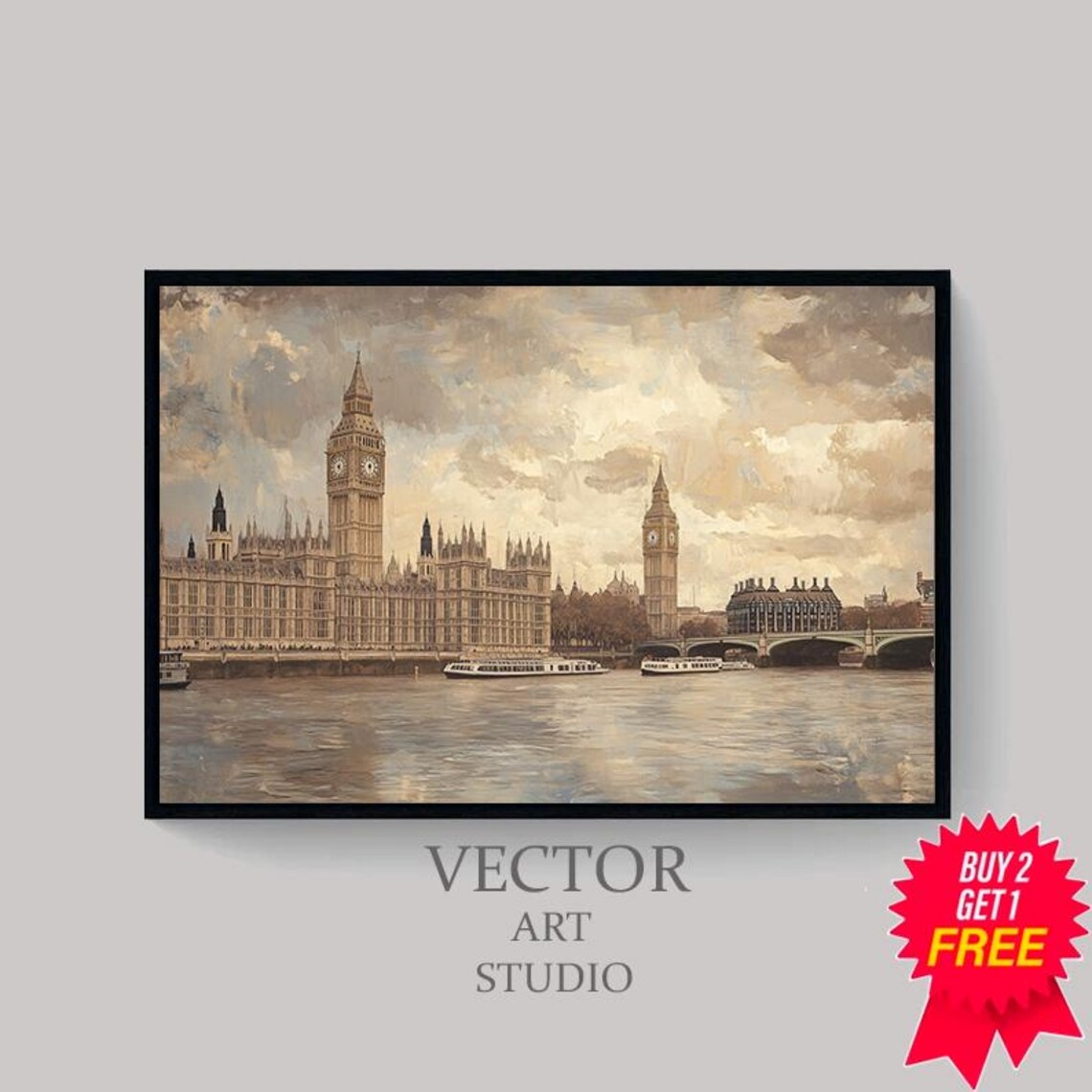 London Big Ben and the Houses of Parliament Vintage Travel Poster - Image 4