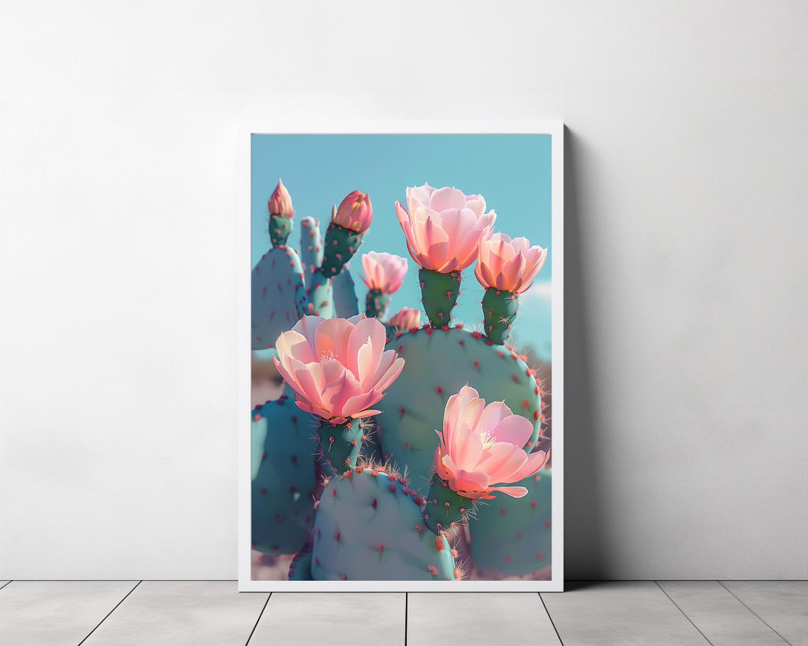 Blooming Prickly Pear Cactus with Pink Flowers Desert Poster - Image 3
