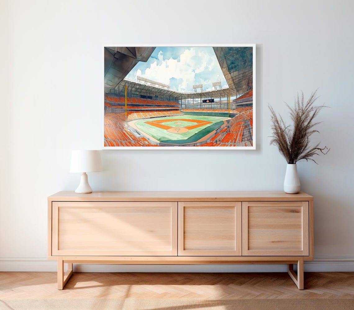 Baseball Stadium From the Upper Deck Watercolor Sports Scene Poster - Image 2