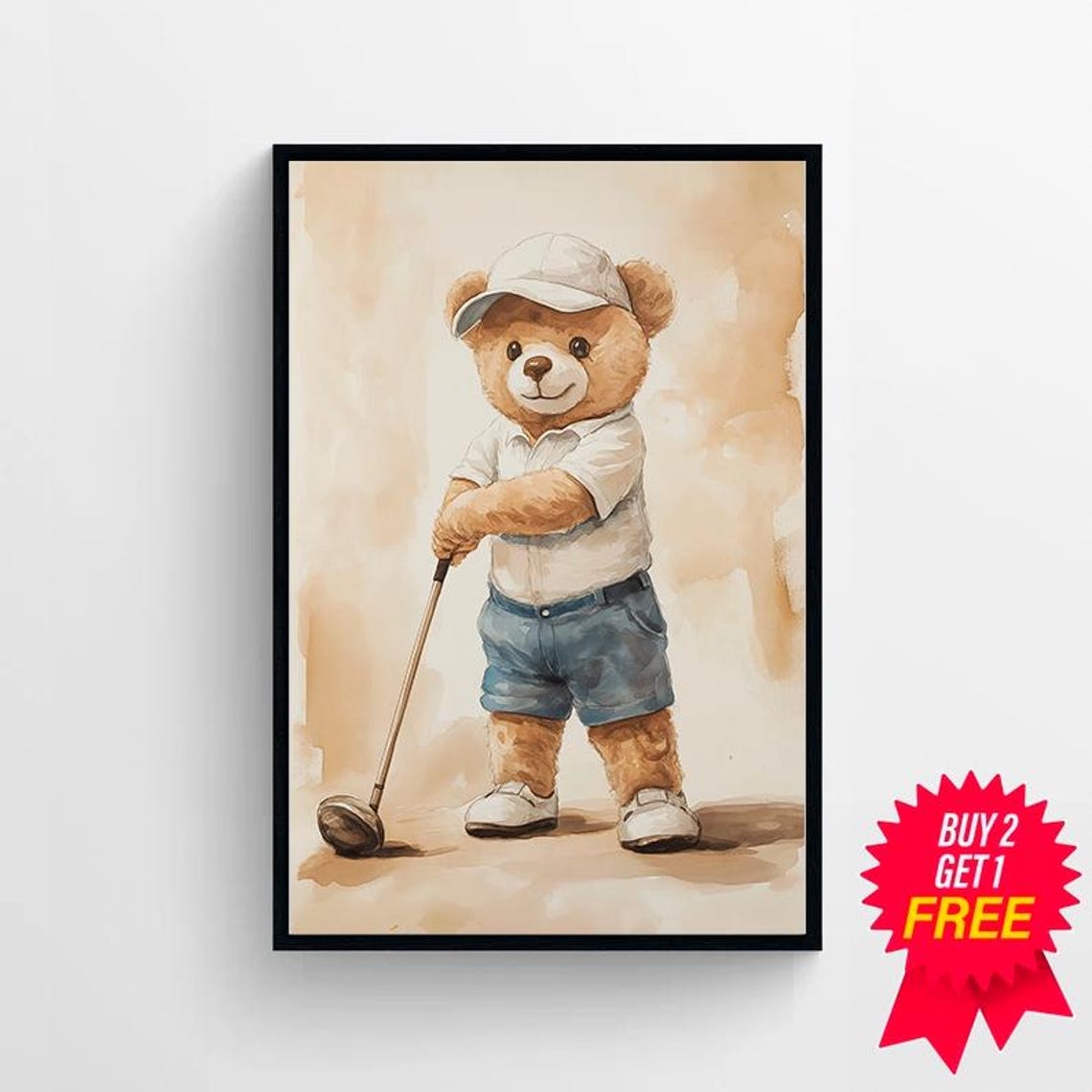 Teddy Bear Golfer in a Cap Taking a Swing on the Course Poster - Image 4