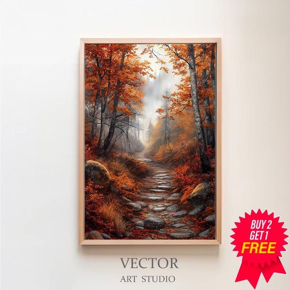 Vintage Fall Print Dark Moody Wall Art Autumn Landscape Decor Framed Cottagecore Wall Decor Rustic Farmhouse Art