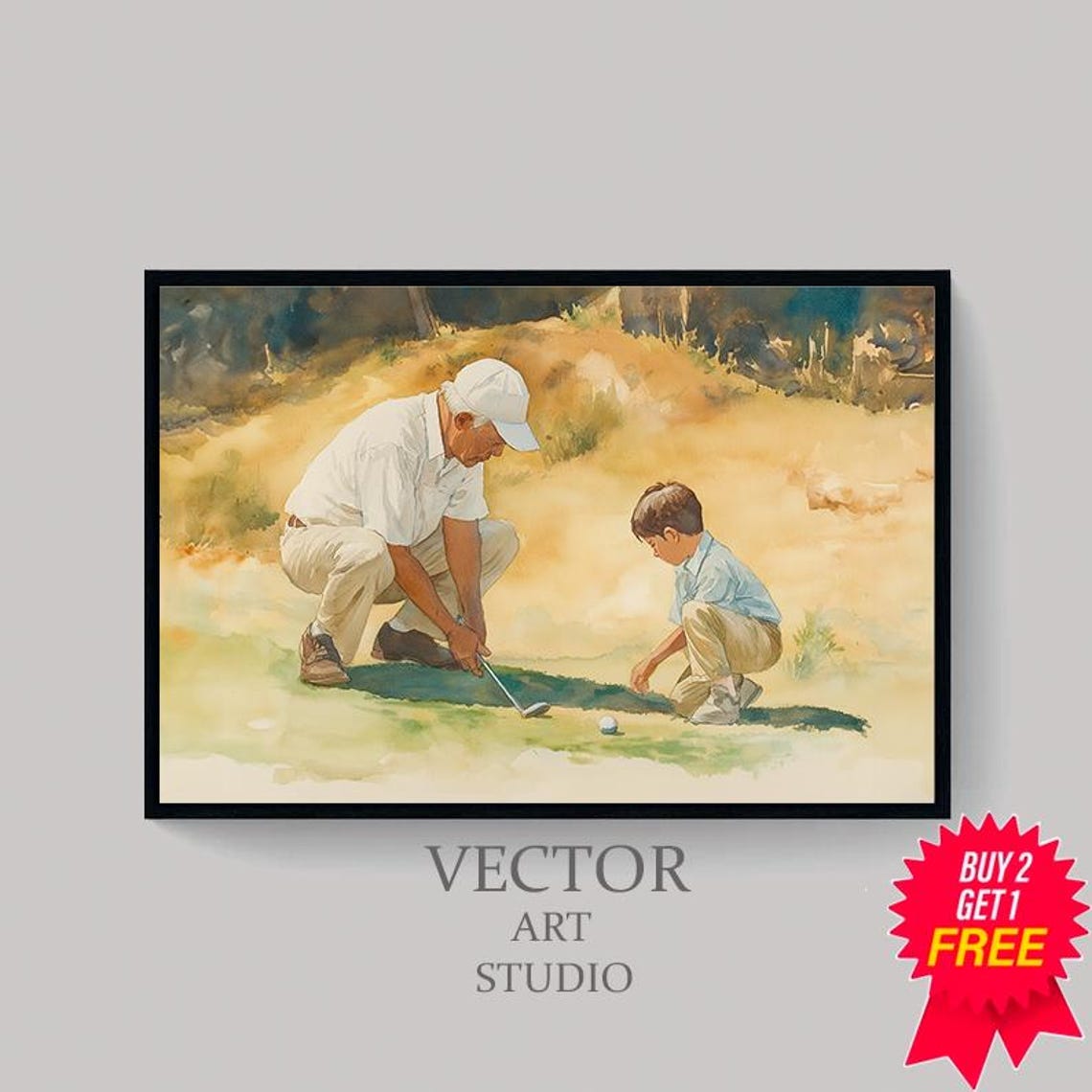 Father Teaching His Young Son to Putt on the Golf Green Poster - Image 4