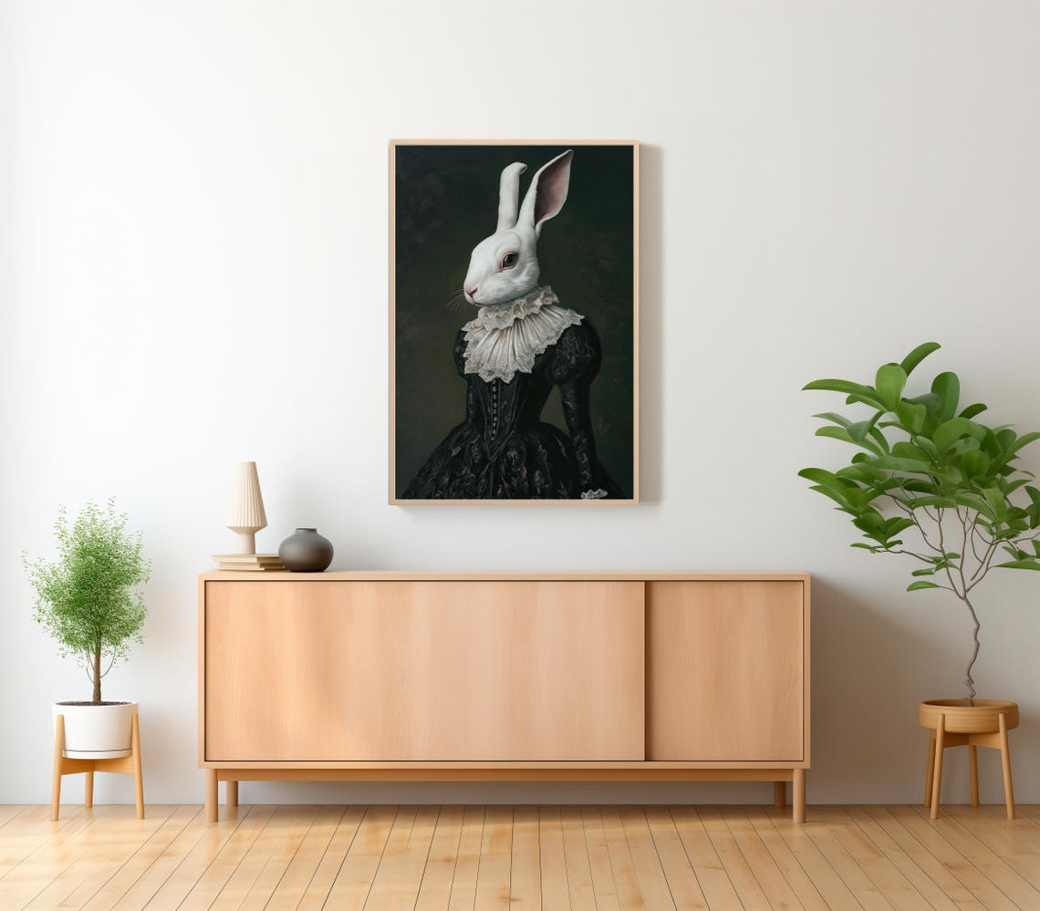 Victorian Lady Rabbit with Lace Collar Gothic Portrait Poster - Image 2