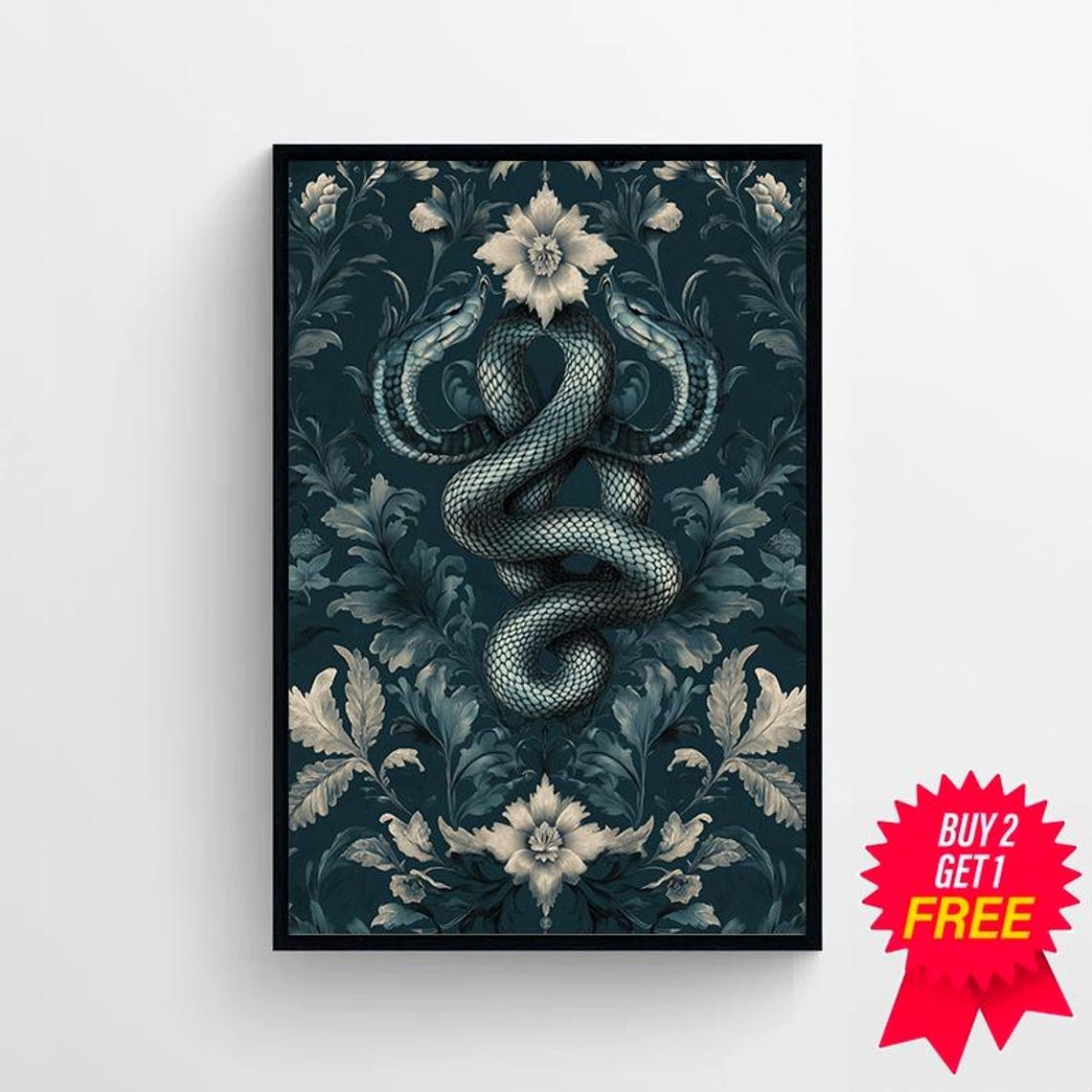 Intertwined Snake Botanical Damask William Morris Style Poster - Image 4