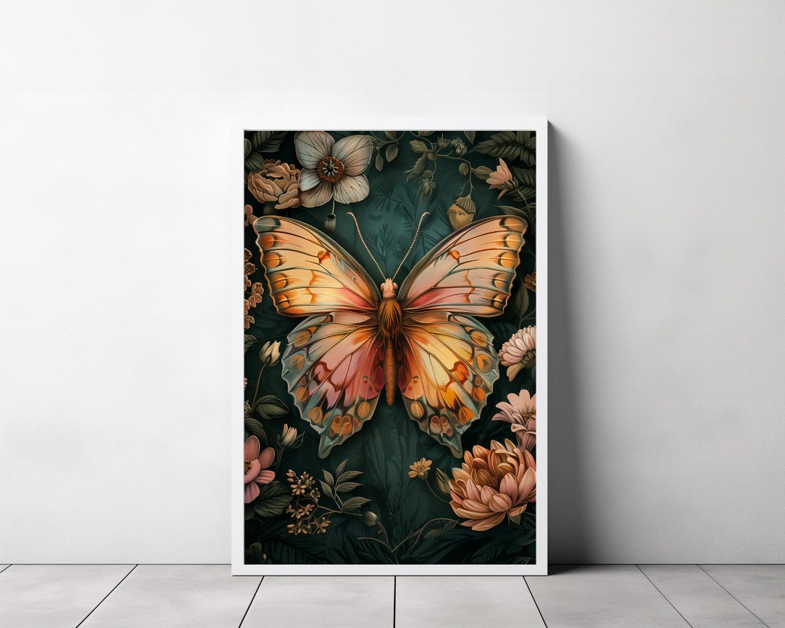 William Morris Print Pink Butterfly Botanical Poster Vintage Wall Art Textiles Art Vintage Poster Wall Art Print Poster - Image 3