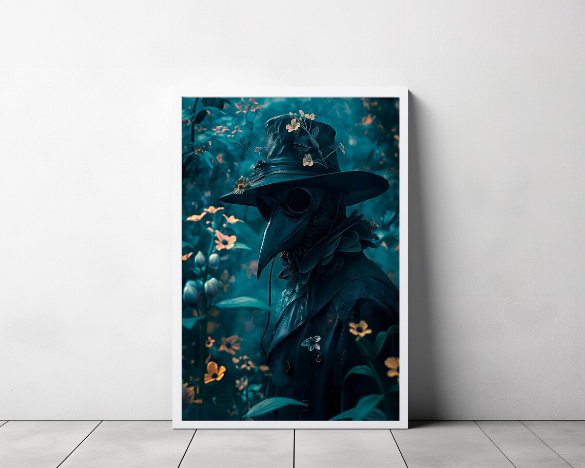 Plague Doctor Vintage Gothic Floral Art Print - Image 3