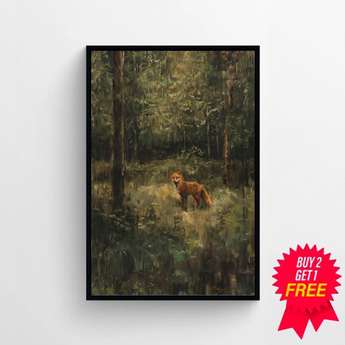 Antique Fox Oil Painting, Vintage Animal Art Print - Image 4