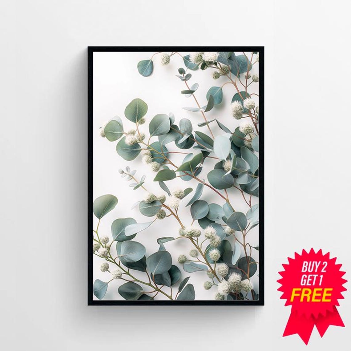 Minimalist Fresh Eucalyptus Branches on White Background Poster - Image 4