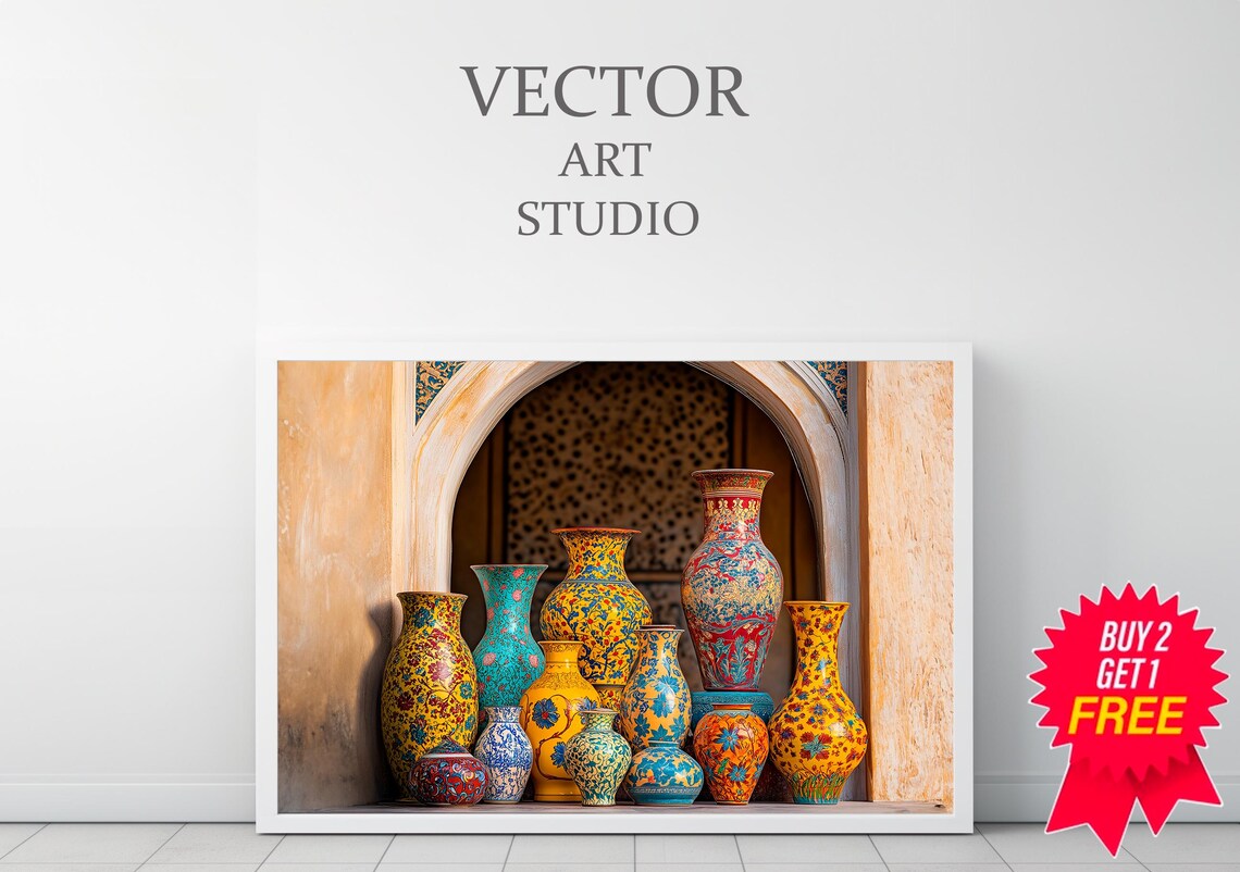 Morrocan Product Pottery Moroccan Vase Moroccan Wall Art African Art Colorful Art Print Prints Ethnic Print - Image 3