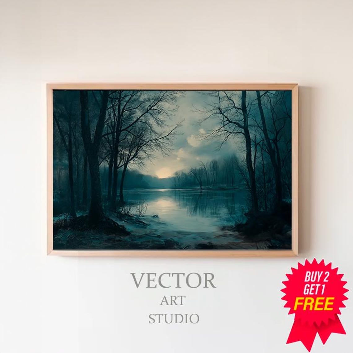 Moody Landscape Bare Trees Painting Dark Cottagecore Art Print Rustic Country Wall Art Nature Landscape Vintage Farmhouse Decor