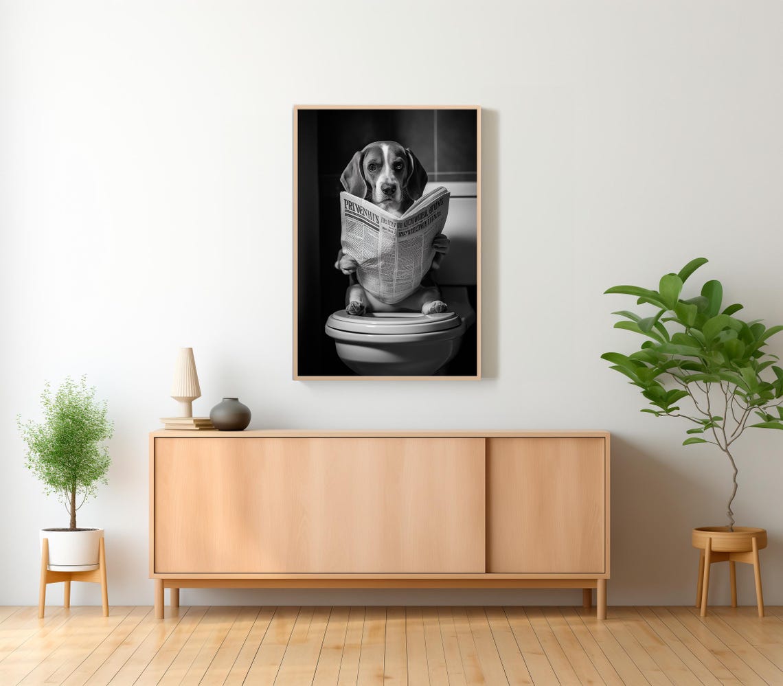 Beagle Reading Newspaper on Toilet Funny Bathroom Animal Poster - Image 2