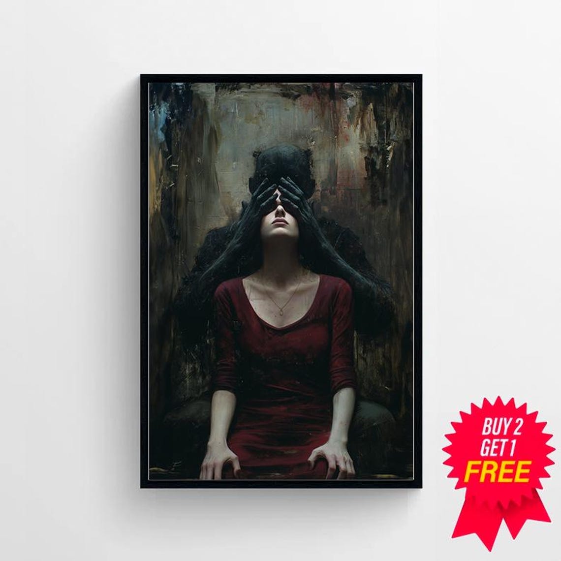 Devil Embrace Woman In Burgundy Demon Hands Eyes Gothic Poster - Image 4