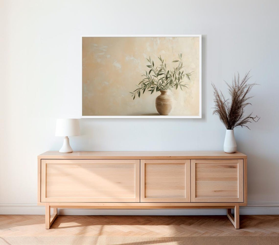 Small Terracotta Vase With Olive Sprigs Minimal Still Life Poster - Image 2