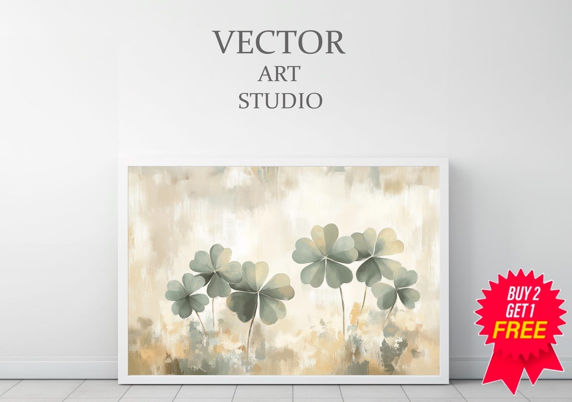 Shamrock Rustic Painting Frame Tv Art St Patricks Day Decor Clover Print Moody Vintage Print Green Lg Gallery Tv - Image 3