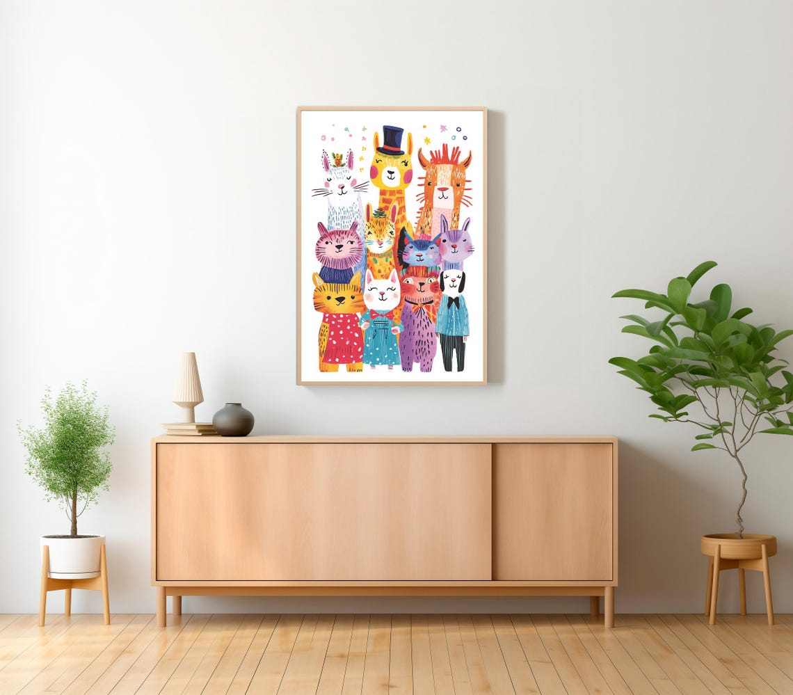 Cheerful Party Animals Dressed in Fancy Outfits Playful Kids Poster - Image 2