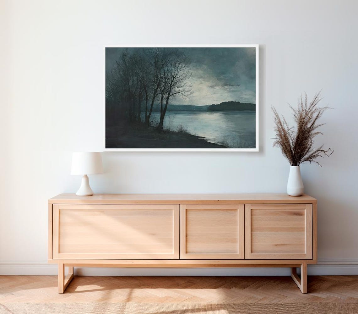 Moody Landscape Bare Trees Painting Dark Cottagecore Art Print Rustic Country Wall Art Nature Landscape Vintage Farmhouse Decor - Image 2