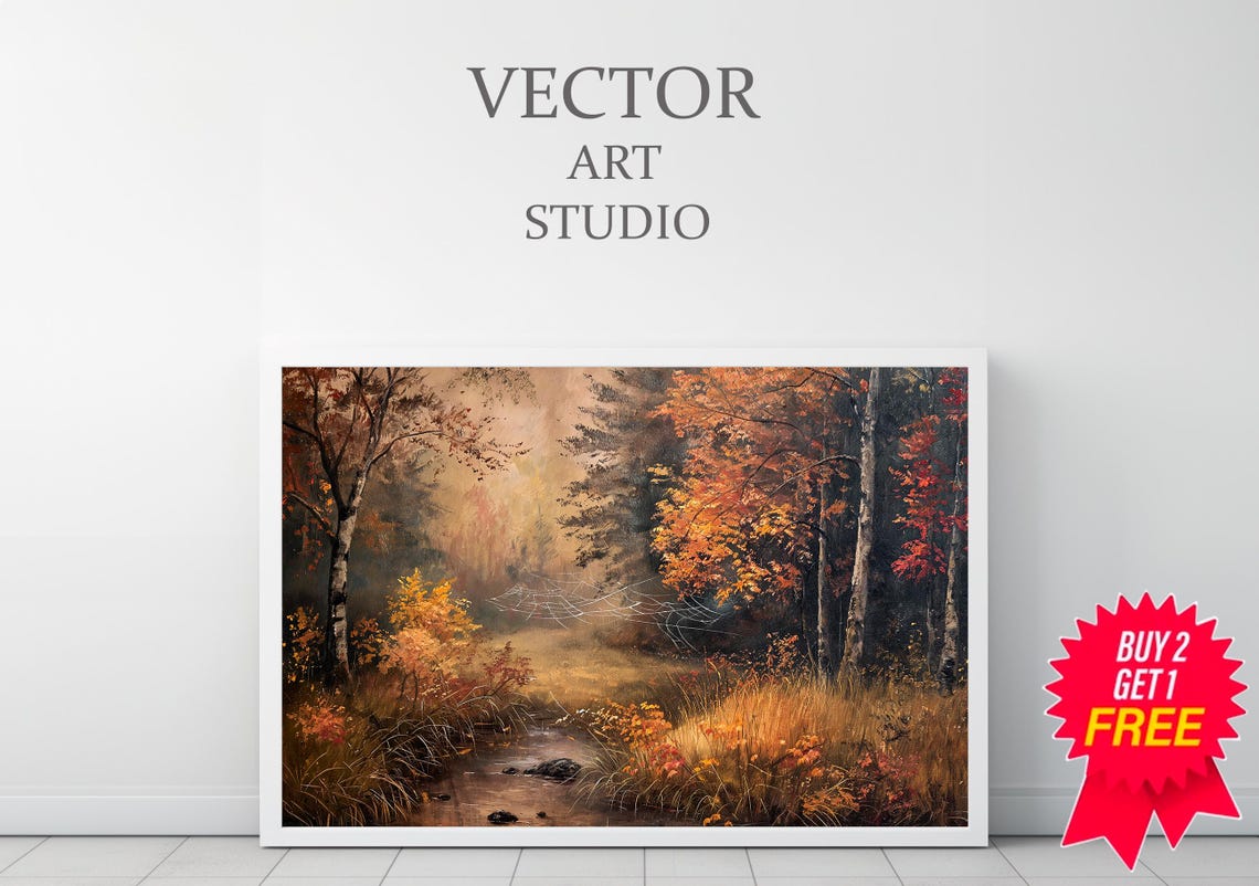 Vintage Autumn Moody Painting Farmhouse Decor Rustic Fall Wall Print Earth Tone Rustic Fall Countryside Landscape Painting Print - Image 3