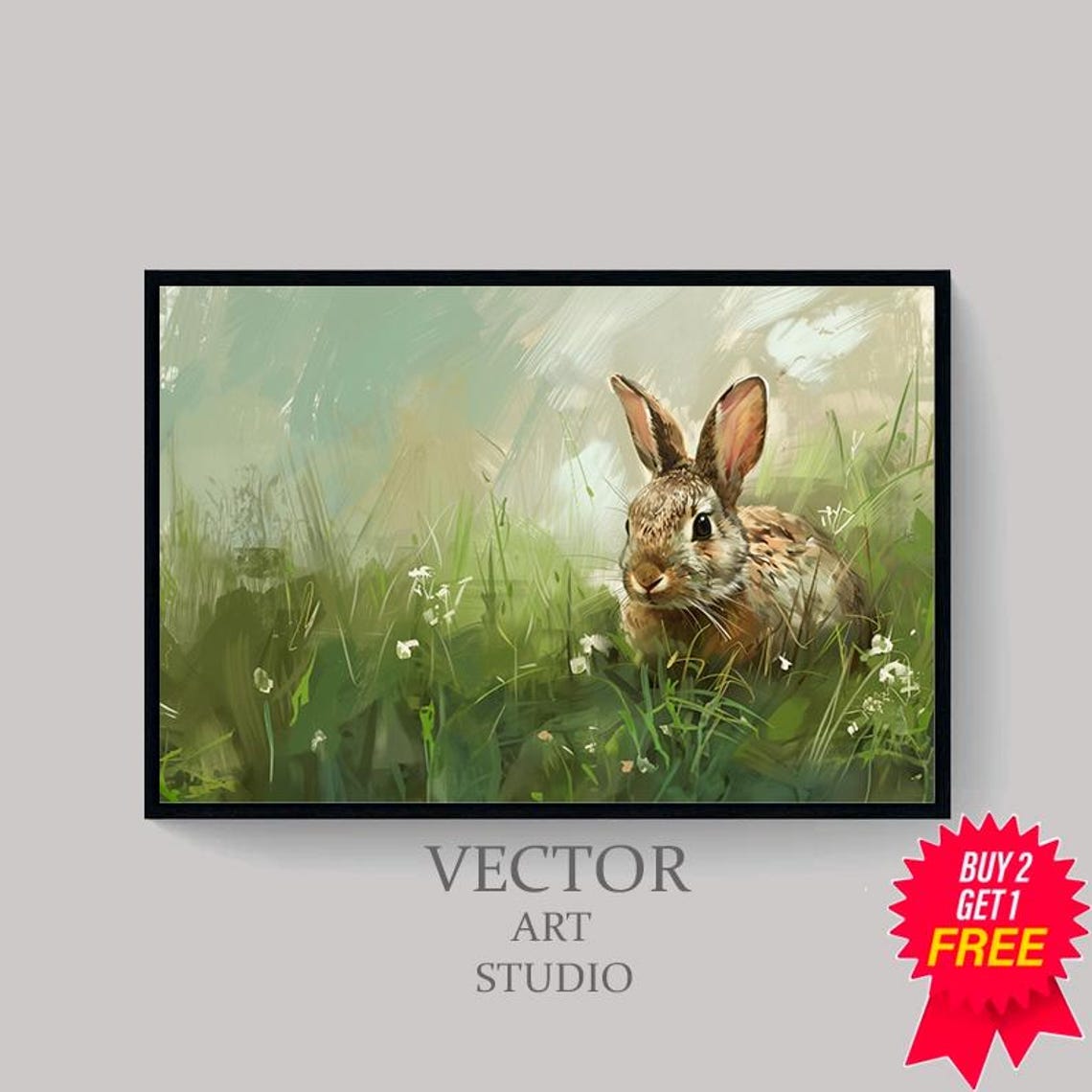 Spring Bunny Rabbit in Green Meadow Grass Daylight Portrait Poster - Image 4