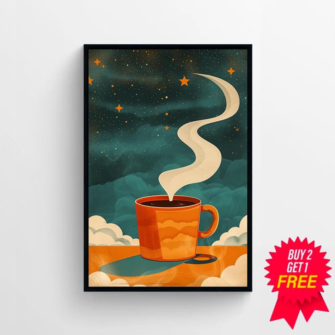 Retro Coffee Wall Art 80s Vintage Coffee In Space Universe Home Kitchen Decor - Image 4