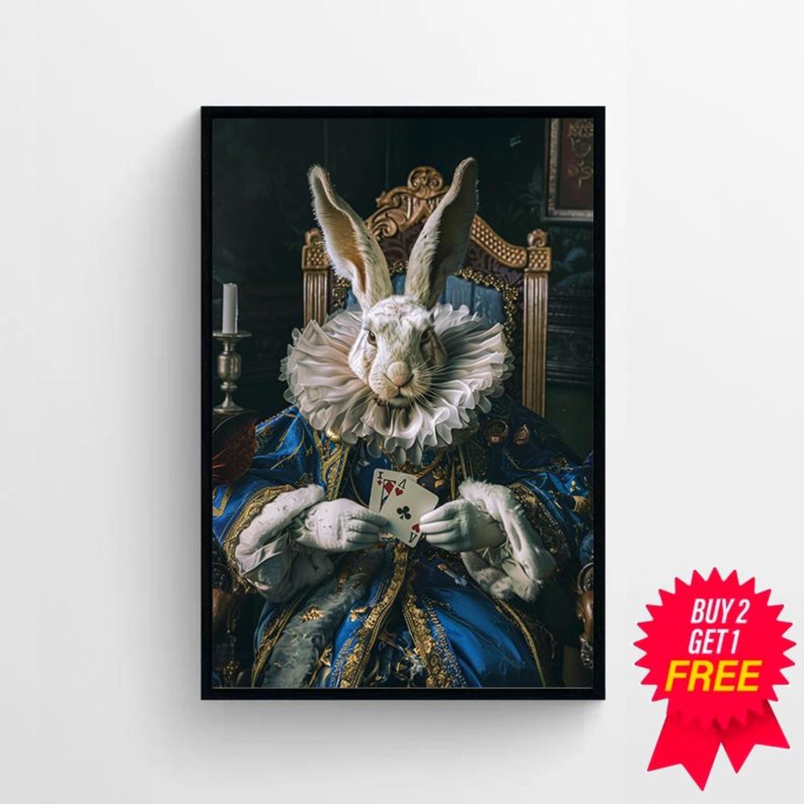 White Rabbit In Royal Robes Holding Ace Playing Cards Poster - Image 4