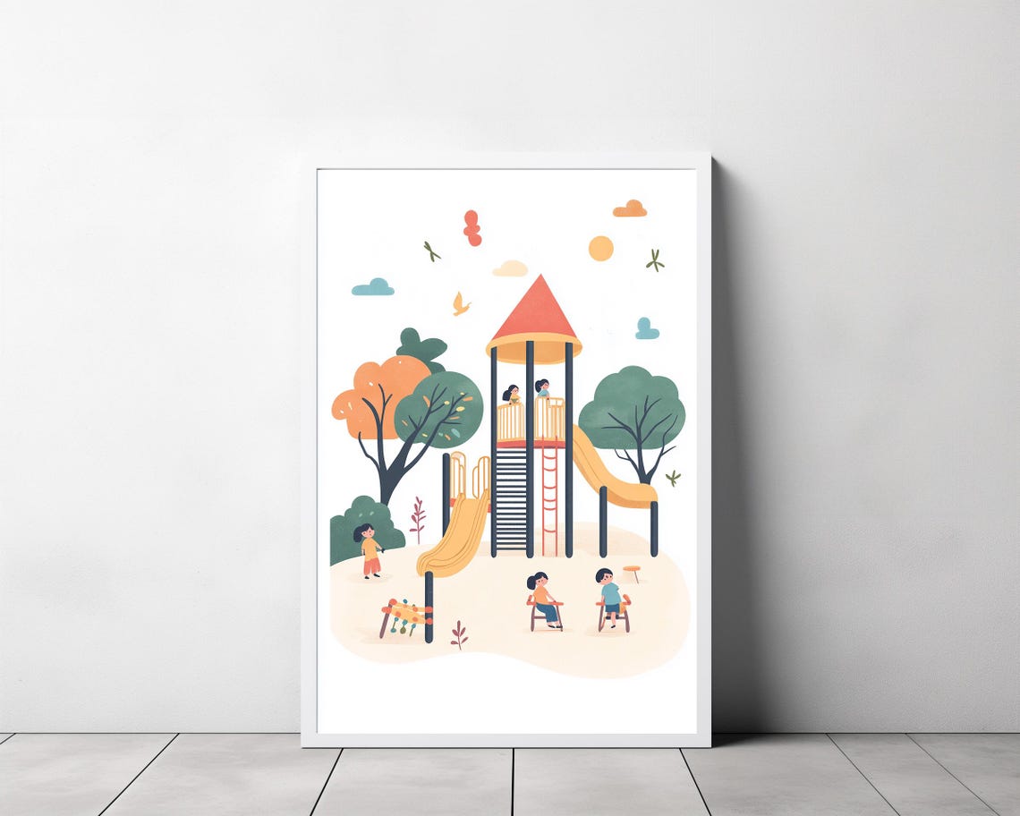 Playground Tower with Sunny Yellow Slides Cheerful Kids Poster - Image 3