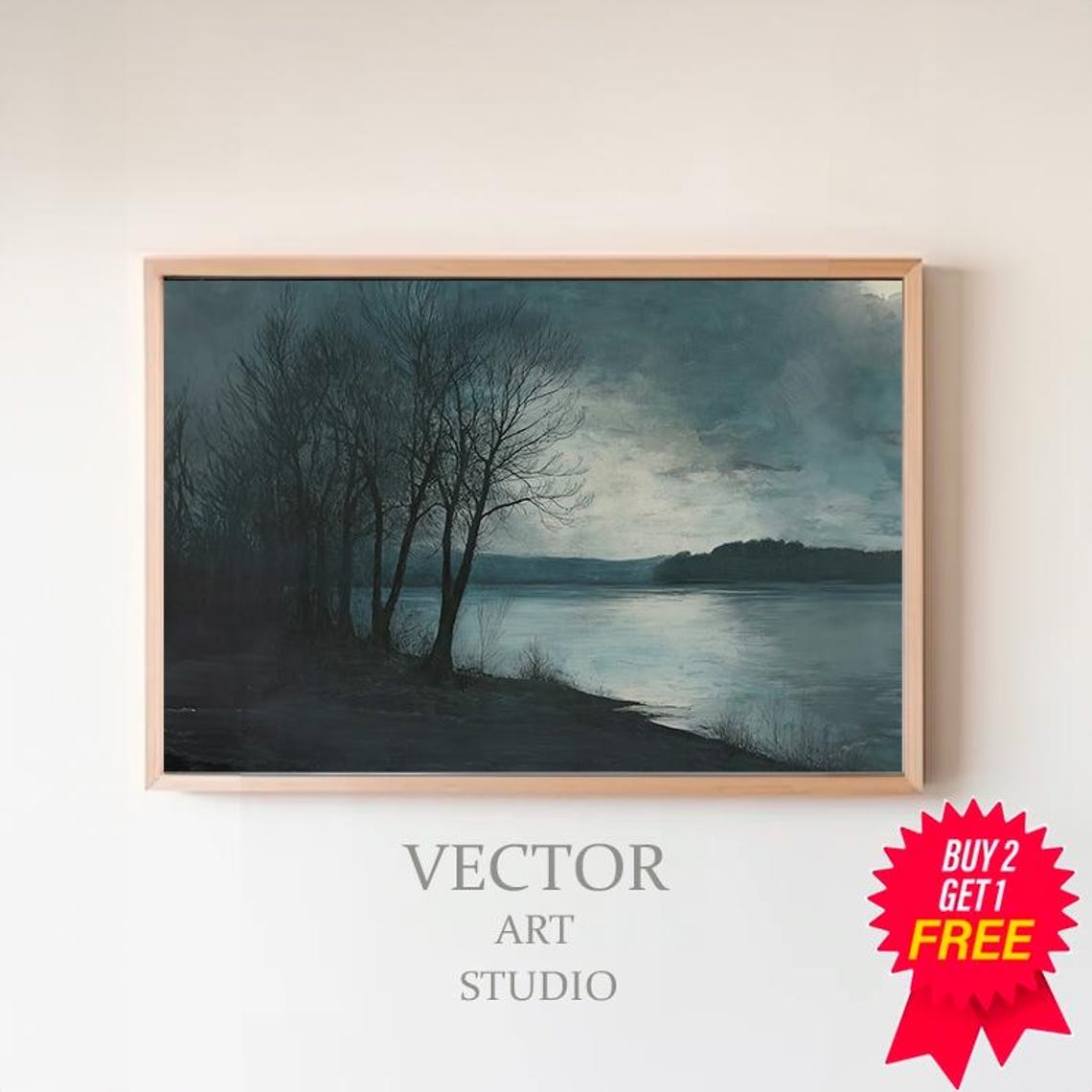 Moody Landscape Bare Trees Painting Dark Cottagecore Art Print Rustic Country Wall Art Nature Landscape Vintage Farmhouse Decor