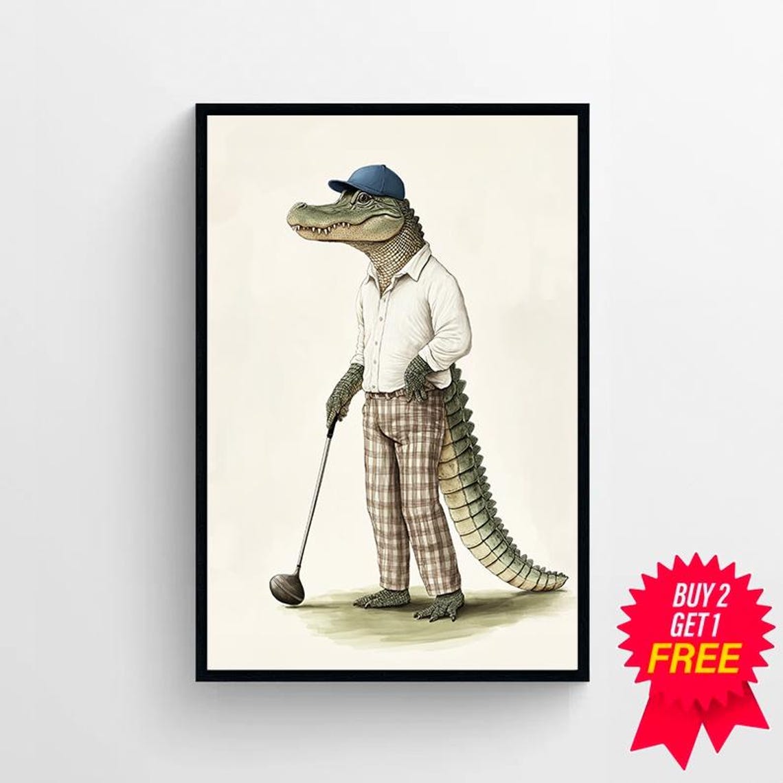 Alligator Golfer in Plaid Pants and Blue Cap Funny Animal Poster - Image 4