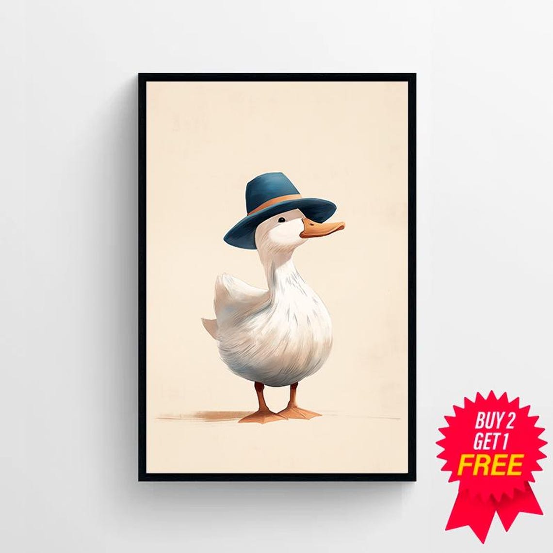 Charming White Duck Wearing a Blue Fedora Hat Cute Nursery Poster - Image 4