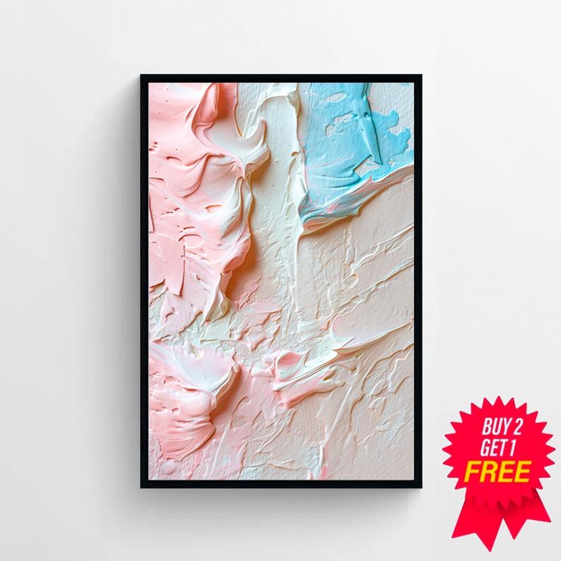 Minimal Blush Pink and Ivory Abstract Impasto Texture Wall Art - Image 4