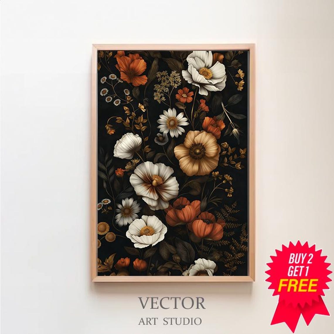 Elegant White and Orange Poppy Bouquet on Dramatic Black Poster
