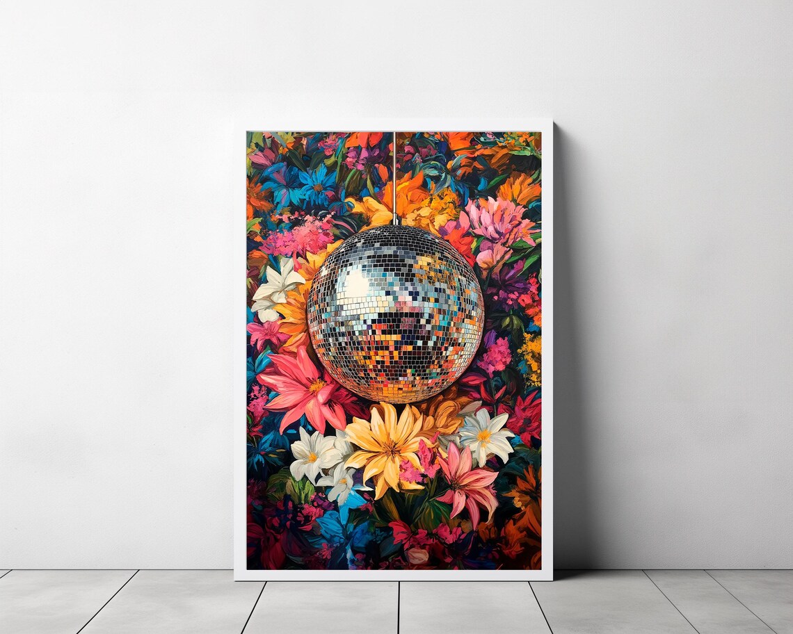 Disco Ball Botanical, Maximalist Oil Painting Art Print - Image 3