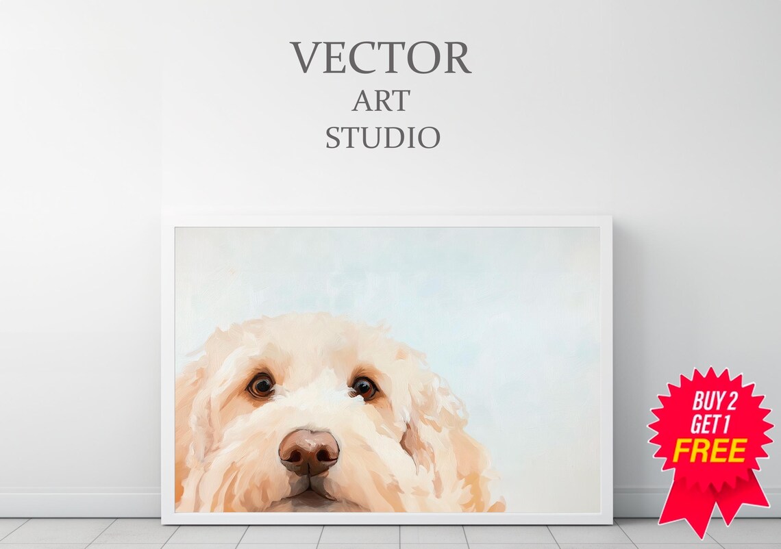 Cream Goldendoodle Puppy Face Close Up Sweet Dog Portrait Poster - Image 3