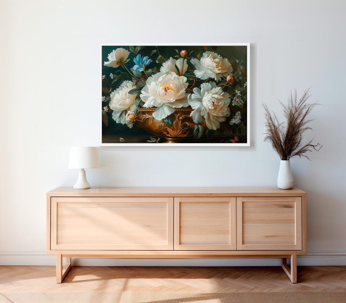 Moody Floral Tv Background Frame Tv Art Moody Flowers Blue Frame Tv Art Vintage Flower Still Life Farmhouse Painting Dark - Image 2