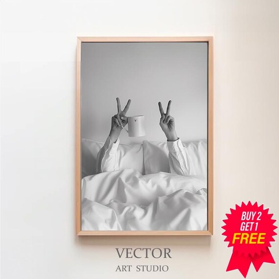 Woman Drinking Coffee In Bed Print Feminist Poster Black And White Coffee Shop Decor Dining Room Art Kitchen Wall Art