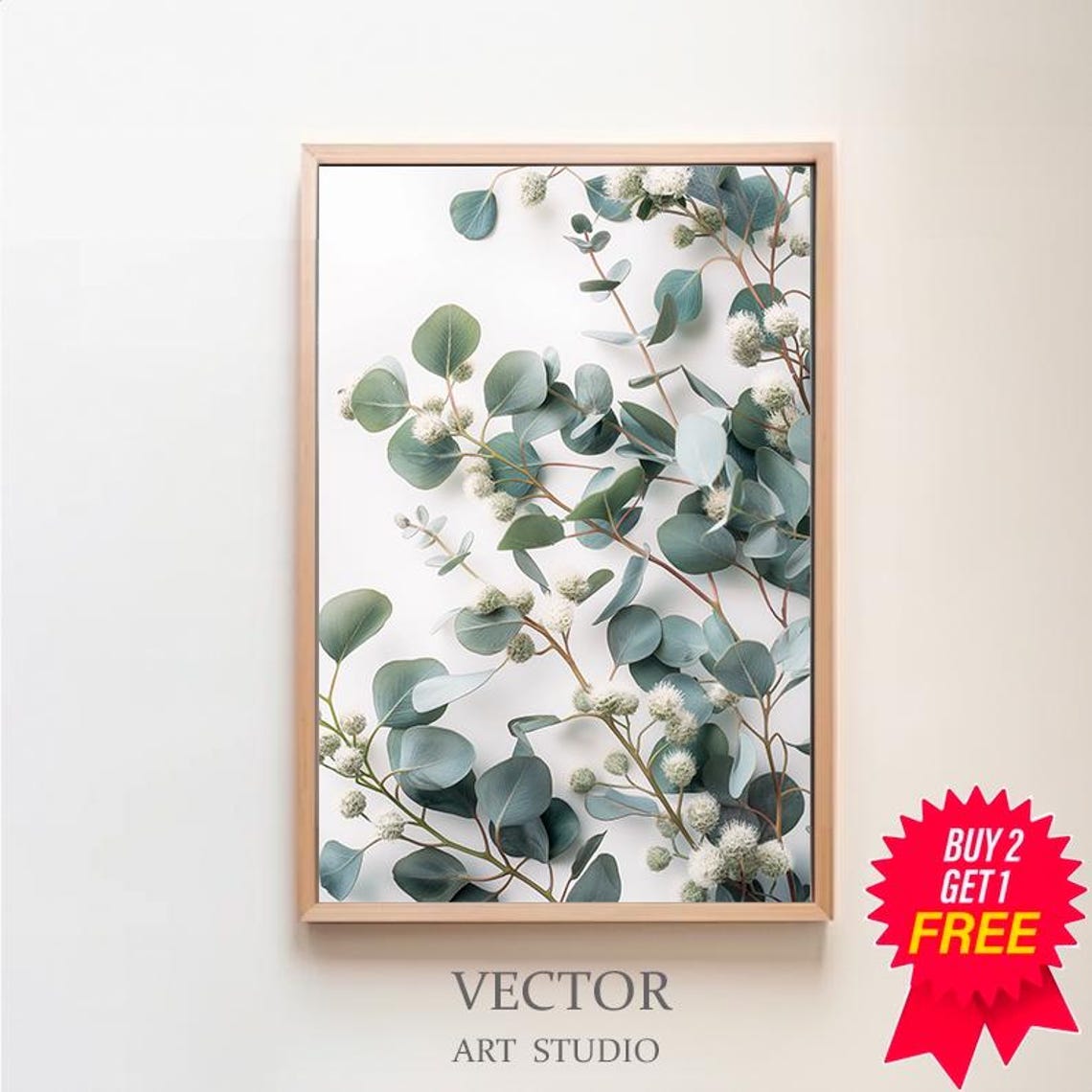 Minimalist Fresh Eucalyptus Branches on White Background Poster