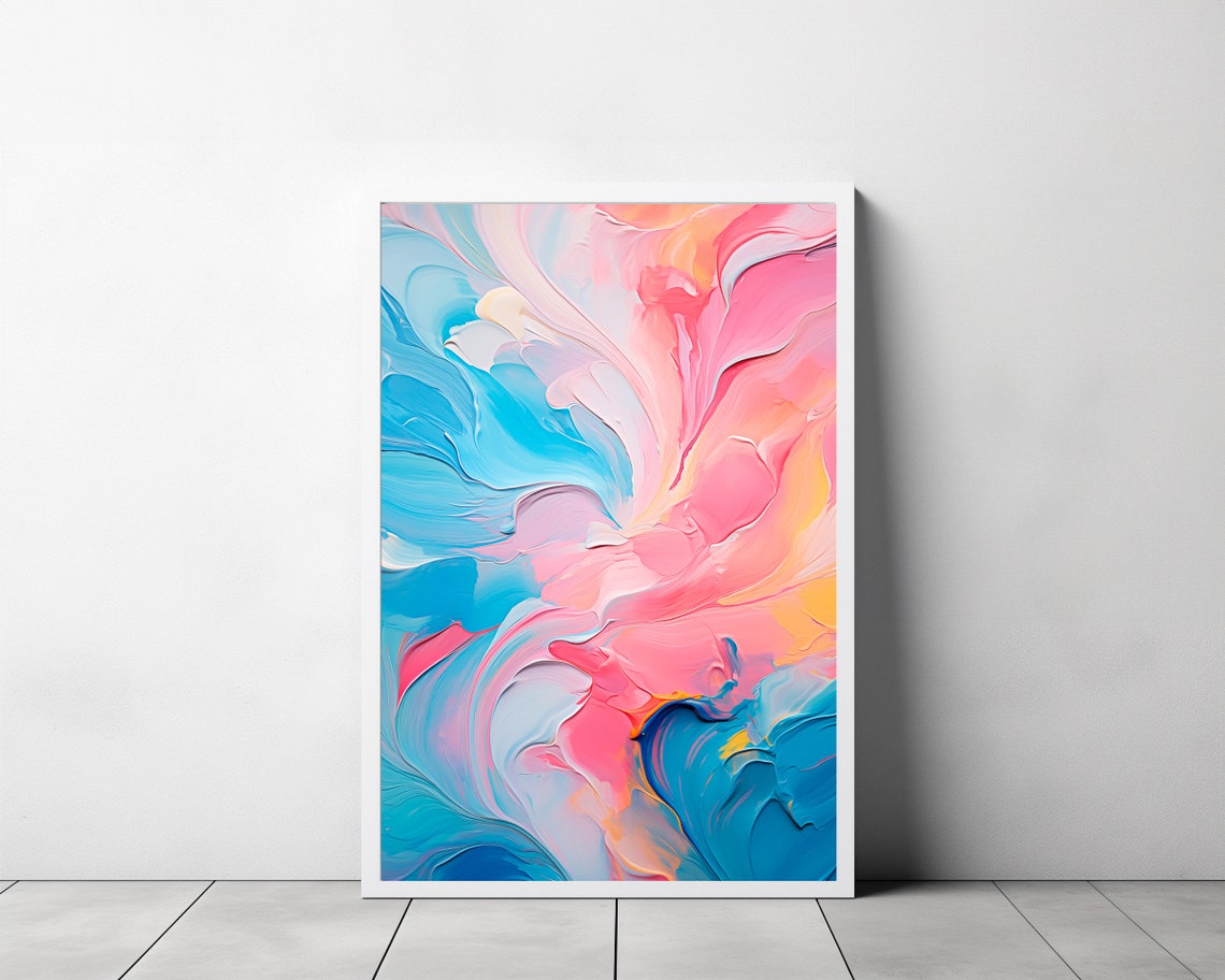 Pastel Pink and Aqua Floral Swirl Abstract Oil Painting Poster - Image 3