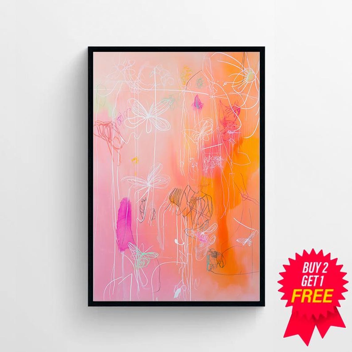 Abstract Giclee Wall Art Colorful Butterfly Art Large Oil Painting Oversize Abstract Art Mid Century Modern Original Art Print - Image 4