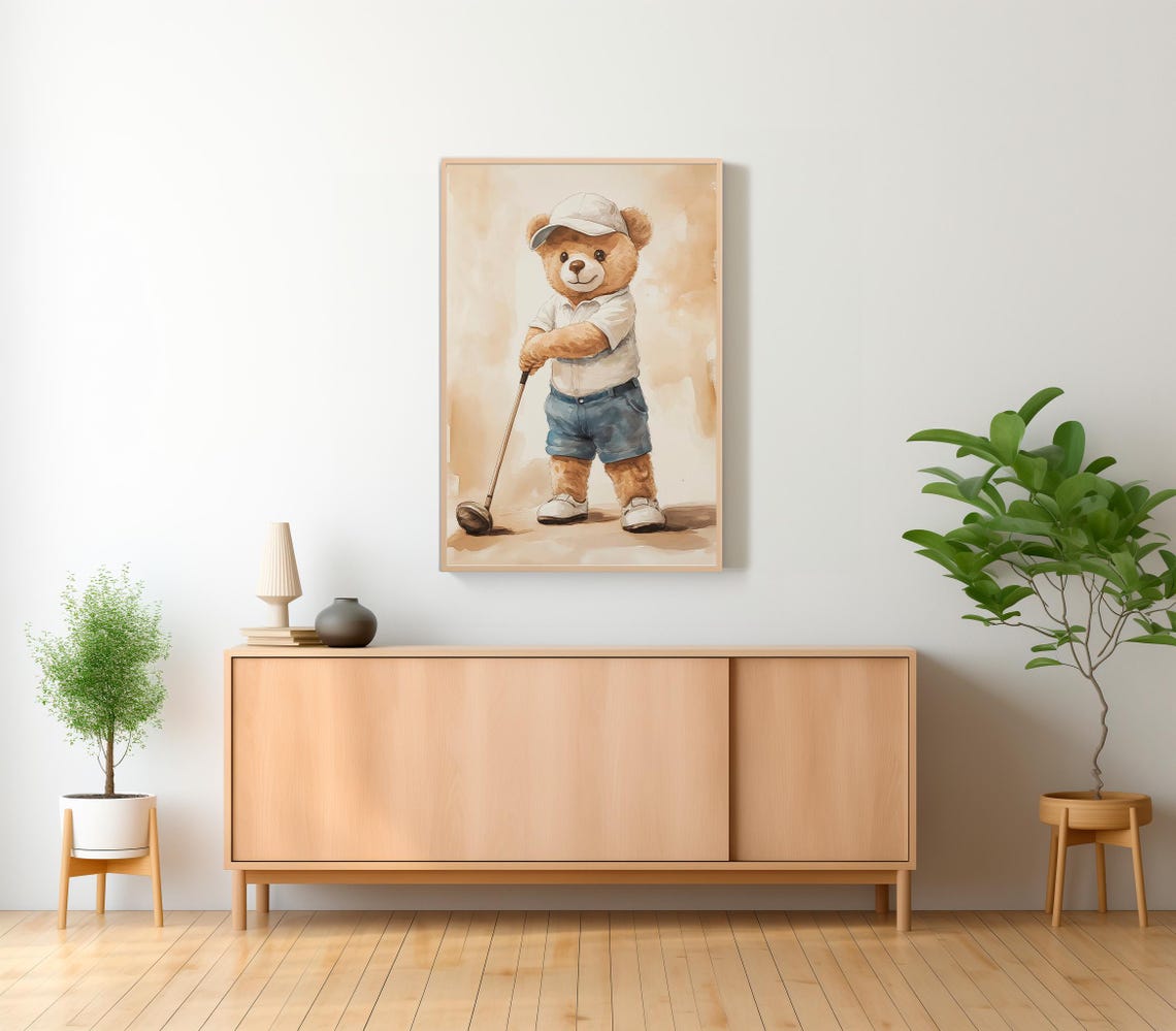 Teddy Bear Golfer in a Cap Taking a Swing on the Course Poster - Image 2
