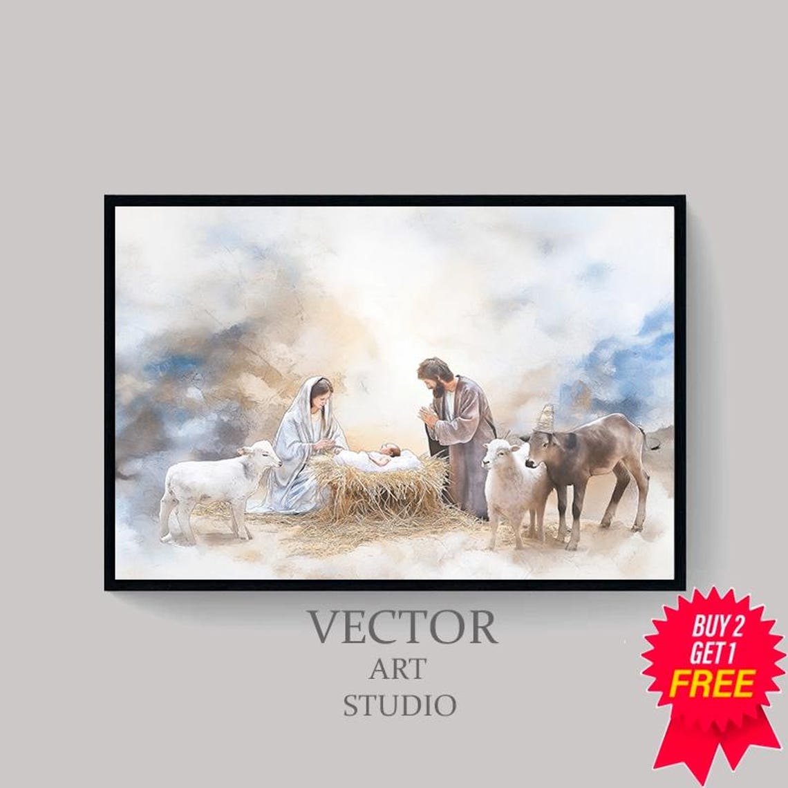 Soft Watercolor Nativity Scene Birth of Jesus Christmas Poster - Image 4