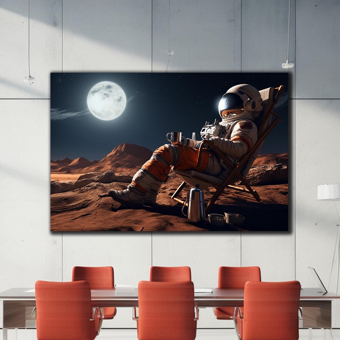 Astronaut Coffee Break Mars Surface Relaxing Space Fun Wall Art Poster