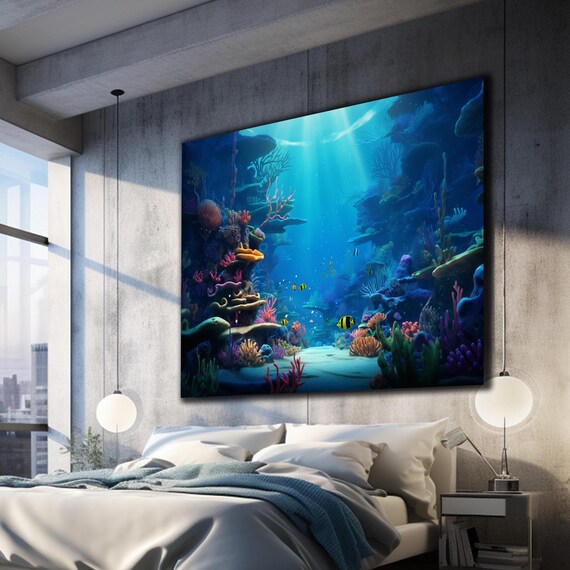 Tempered Glass Wall Art Panoramic Wall Art Aquarium Wall Decor Glass Printing Large Wall Art Wall Hangings Under Sea Art Fish Wall Art