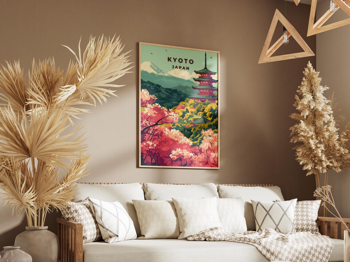 Kyoto Japan Cherry Blossom Pagoda Mount Fuji Travel Art Poster - Image 2