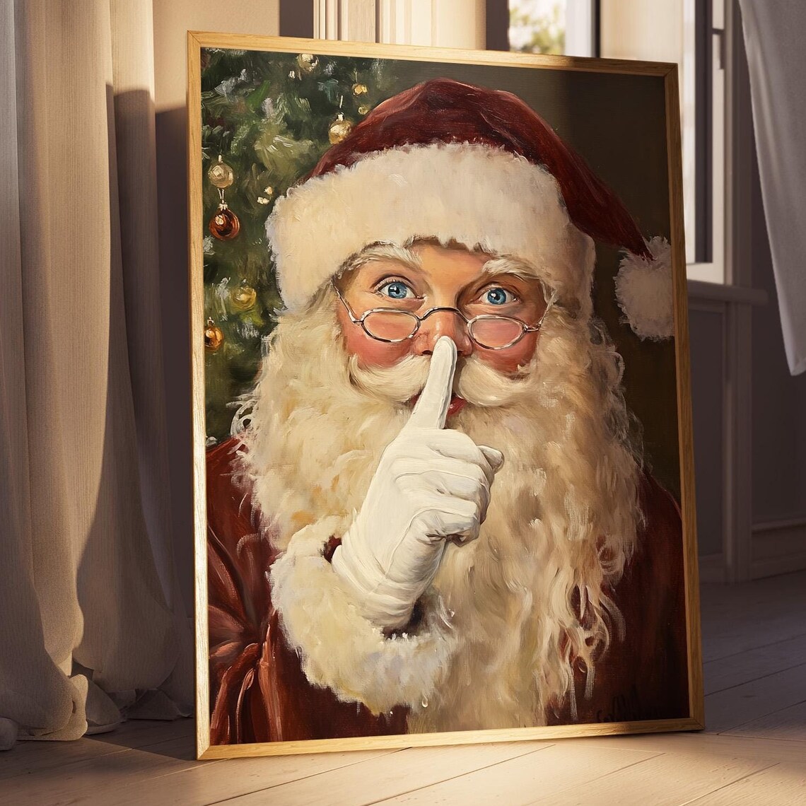 Santa Claus Portrait Print, Modern Farmhouse Holiday Decor
