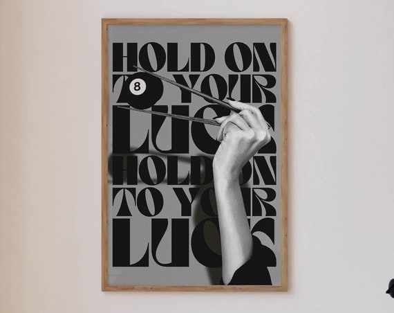 8 Ball Retro Poster Lucky You Wall Art Grunge Room Decor Motivational Poster 70s Decor Black And White Art Funky Home Decor Lucky You Print