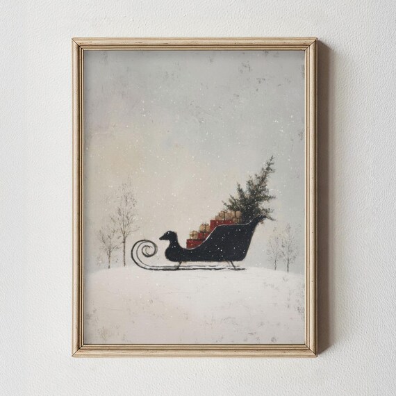 Rustic Christmas Sleigh Vintage Holiday Poster