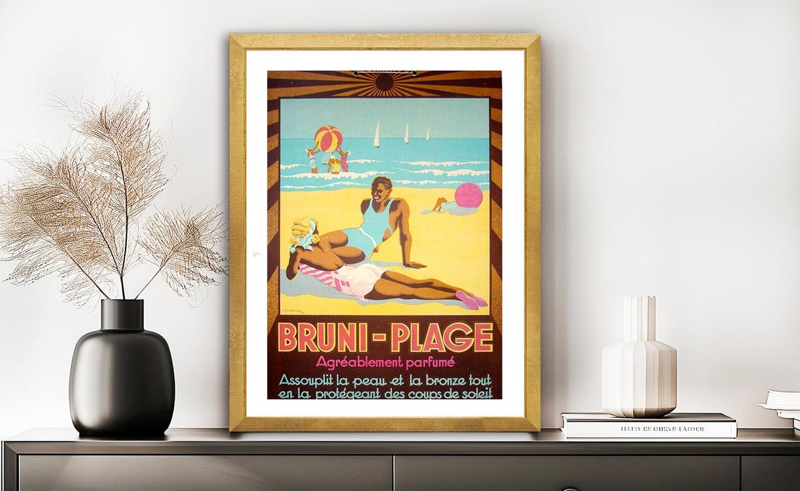 Bruni Plage Sun Tan Beach Vintage French Sunscreen Ad Poster - Image 2