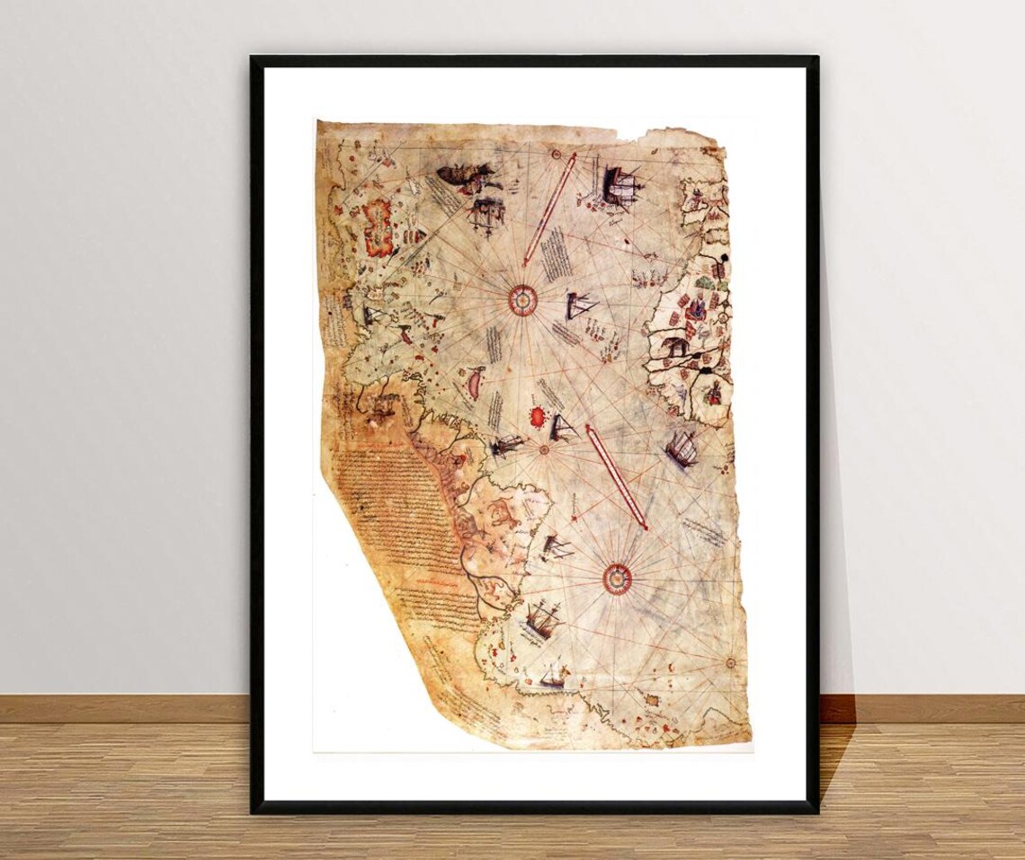 Piri Reis World Map 1513, Vintage Antique Map Print - Image 3