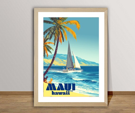 Maui Hawaii Aloha Travel Poster By Wed Visit Maui Hawaii Print Gift Idea Wall Decor